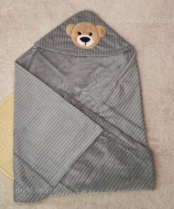 پتوی کلاهدار مخمل گلدوزی خرس