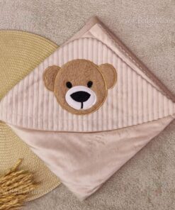 پتوی کلاهدار مخمل گلدوزی خرس