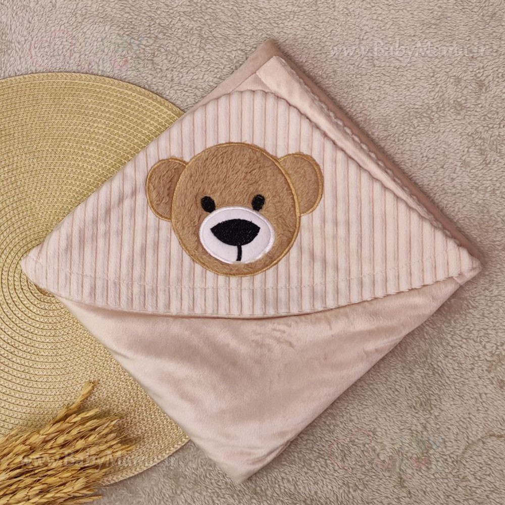 پتوی کلاهدار مخمل گلدوزی خرس پتوی کلاهدار مخمل گلدوزی خرس