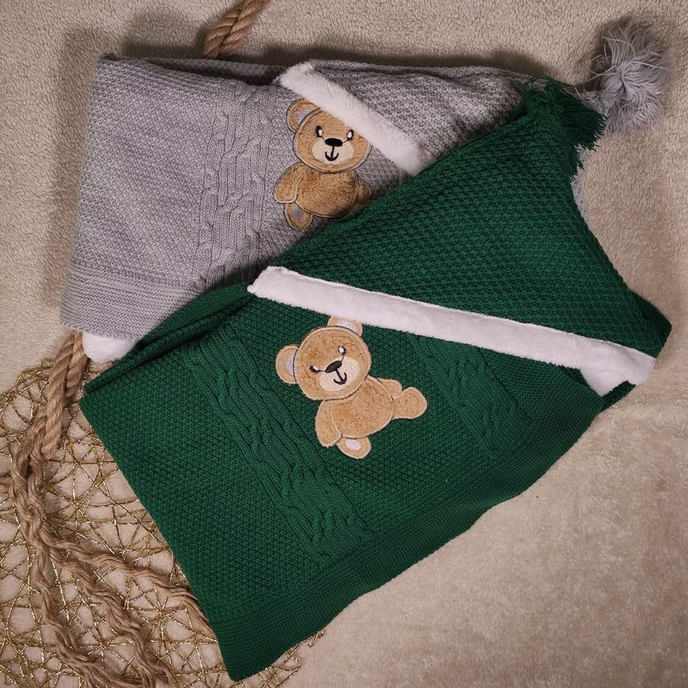 پتو بافت کلاهدار گلدوزی خرس پتو بافت کلاهدار گلدوزی خرس