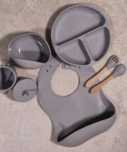 ست غذا خوری 7 تیکه تمام سیلیکونی مدل خرس قاشق چوبی