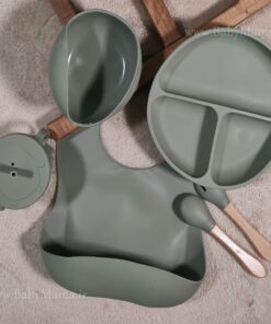 ست غذا خوری 7 تیکه تمام سیلیکونی مدل خرس قاشق چوبی