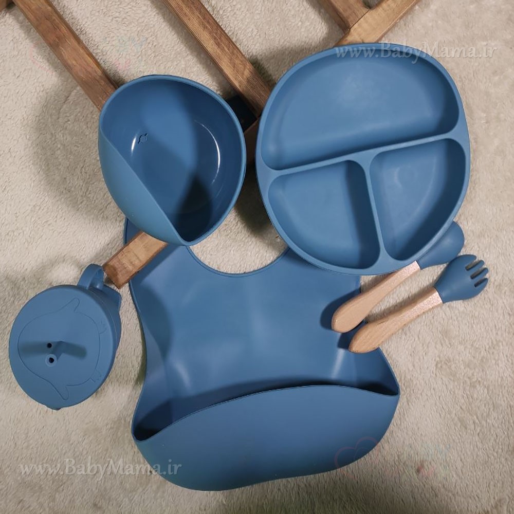 ست غذا خوری 7 تیکه تمام سیلیکونی مدل خرس قاشق چوبی ست غذا خوری 7 تیکه تمام سیلیکونی مدل خرس قاشق چوبی