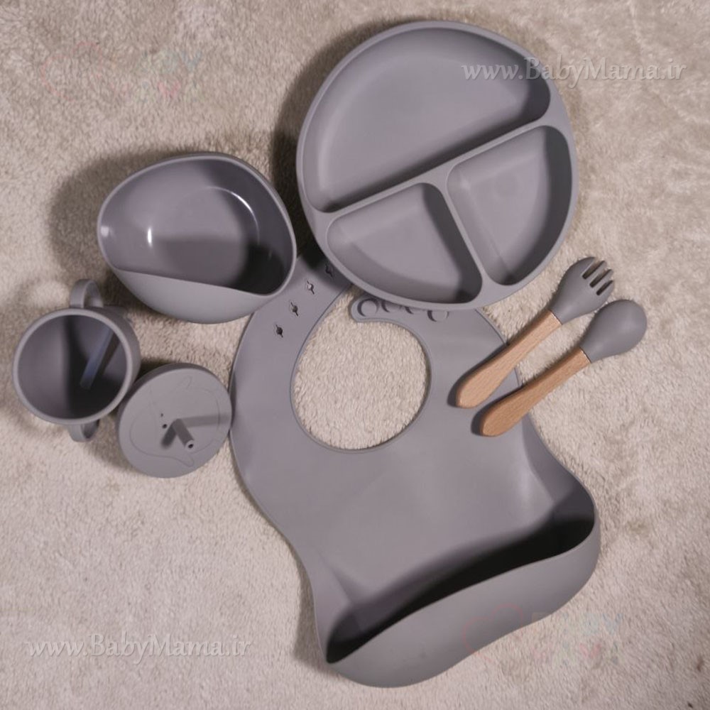 ست غذا خوری 7 تیکه تمام سیلیکونی مدل خرس قاشق چوبی ست غذا خوری 7 تیکه تمام سیلیکونی مدل خرس قاشق چوبی